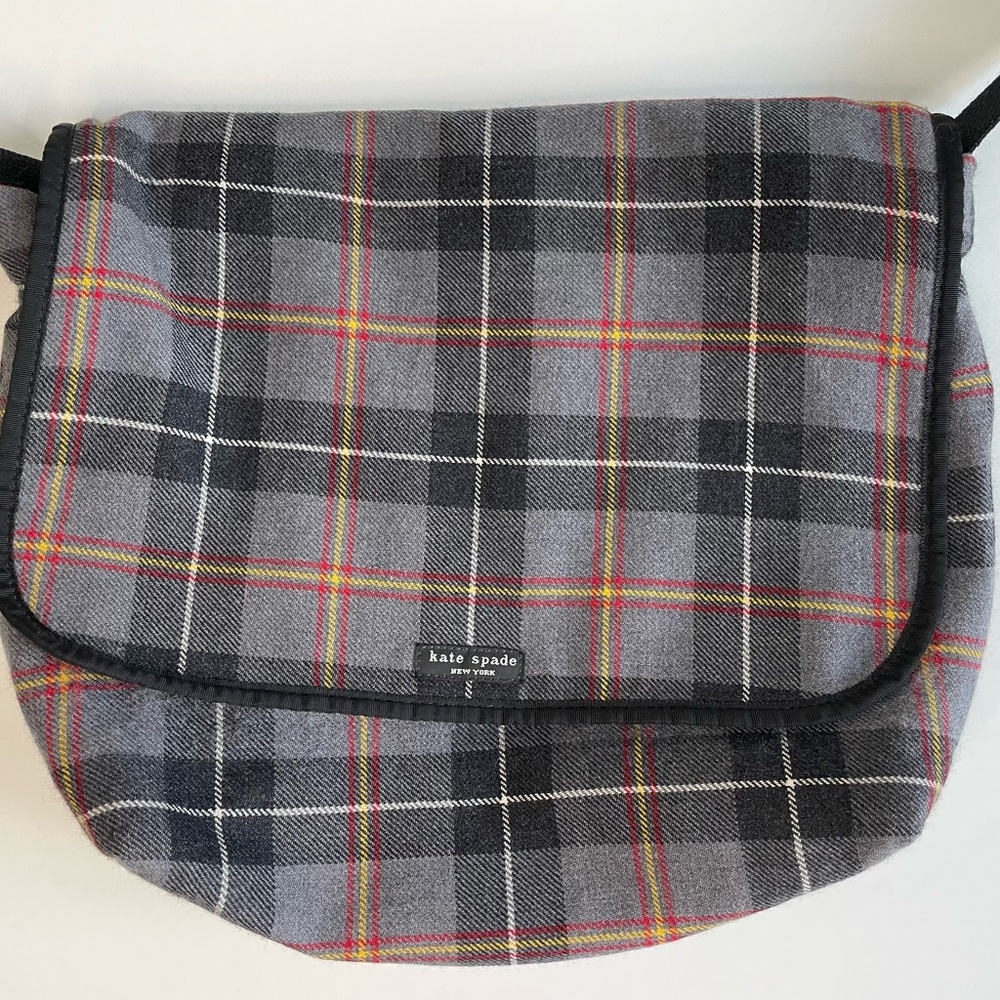 Vintage Kate Spade Tartan Wool Adjustable Strap Messenger Bag w/ Velcro Flap